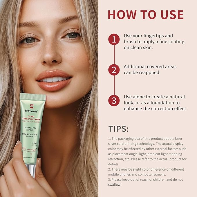 CC Cream Red Corrector with Centella,Redness Corrector for Face Blemishes,Red Skin,Acne Marks,Medium Coverage Color Correcting CC Cream,Lightweight and SPF Protection.(2pack)