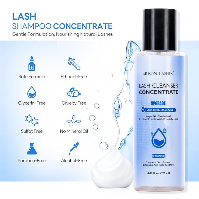 ARISON LASHES Lash Shampoo Concentrate, 120ml Large Capacity Eyelash Cleanser Concentrate, Upgraded Professional Lash Extensions Shampoo - Unscented, Make 24 Bottles 60ml Shampoo