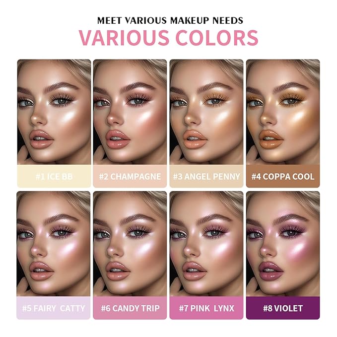 8 Colors Multi-use Cream Contour Highlighter Palette Makeup,Concealer Palette for Cheek Eye Nose Face Body,Cheek Lip Tint,Lightweight Soft Buildable Blendable Natural Look