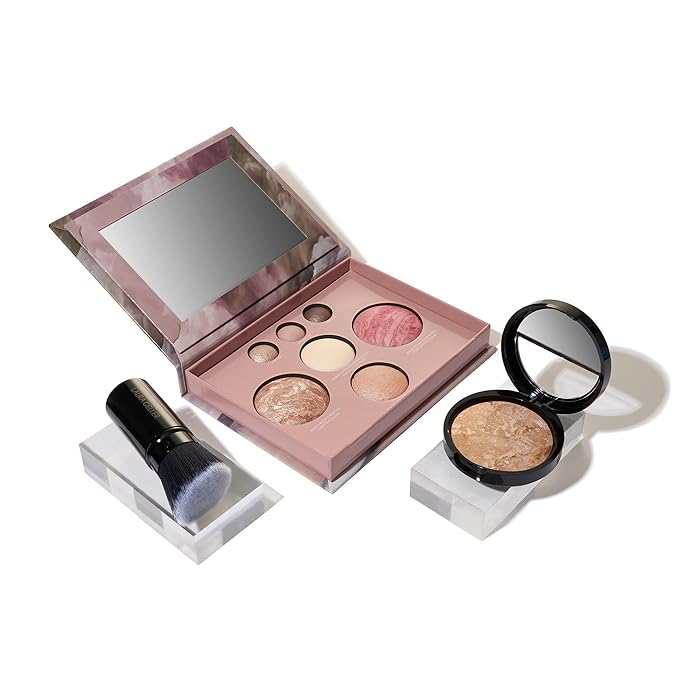 LAURA GELLER NEW YORK Baked Starter Kit: Medium - Best of the Best Full Face Palette + Baked Balance-n-Brighten Powder Foundation + Retractable Angled Kabuki Brush Set