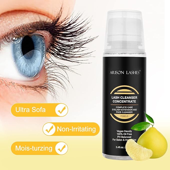 Eyelash Cleanser Concentrate 100ml Professional Lash Extensions Shampoo Natural Foaming Cleanser for Extensions Lashes with Salon Home Care-Makes 20 Bottles 60ml Eyelash Shampoo(pomelo)