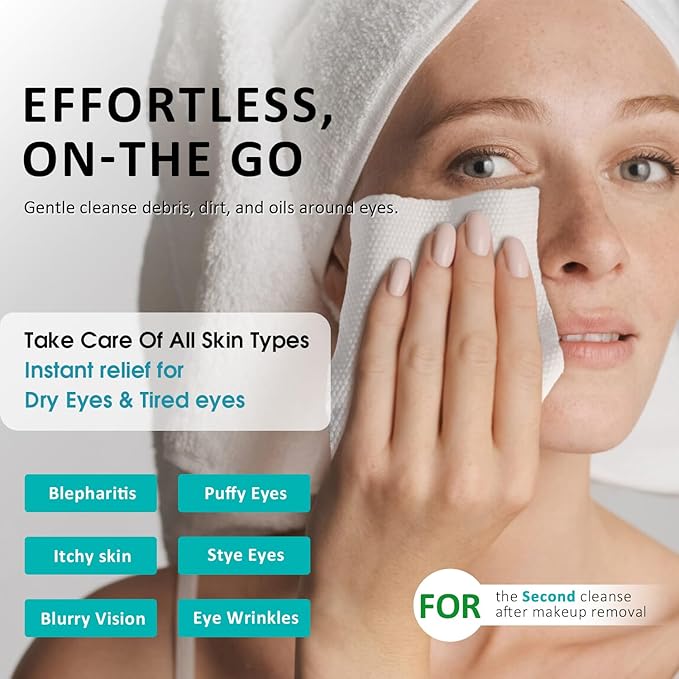 30PCS Eyelid Cleansing Wipes for Itchy & Dry Eyes, Saline Based Eye Wet Wipes with Tea Tree Oil, Daily Eye Wipes for Styes & Blepharitis, Moisture & Soothes Eye Cleansing Wipes For Sensitive Eyes