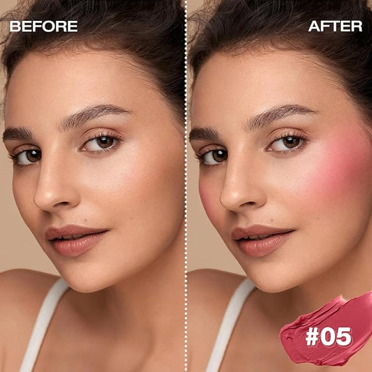 Boobeen Cream Blush for Cheeks, Multi-Use Makeup Blush Stick Waterproof Long Lasting Rouge Stick for Eyes Lips and Cheek, Soft Thin Blush Stick for Flushed and Dewy Look