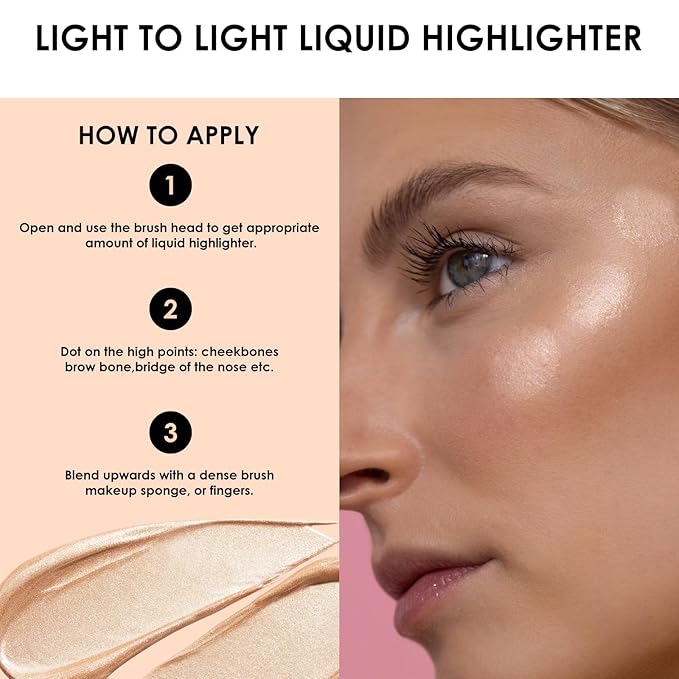 FOCALLURE Shimmer Liquid Highlighter, Smooth Cream Formula and Non-greasy Finish,Delivers a Natural Glow, Long Lasting Illuminator Highlighter Face Enhancing Makeup,Blazing Heart