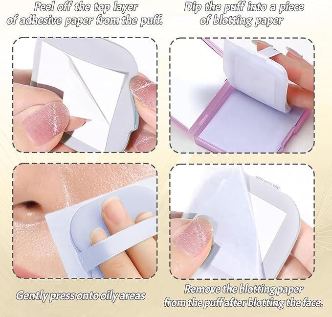 BOROLA 3-in-1 Oil Blotting Paper Set for Face 100 Sheets Oil Absorbing Sheets with Portable Mirror & Adhesive Makeup Puff, Blotting Papers for Oily Skin, Design for Men & Women(Black)