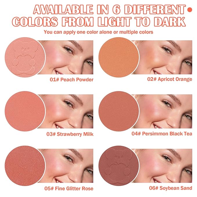 6 Color Shimmer Silky Matte Blush & Contour Highlighter Set With Makeup Brush