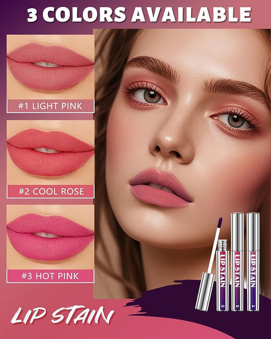 3Pcs Peel Off Lip Stain Tattoo Set, Long Lasting Lip Liner Stain Peel Off Matte Lip Gloss Nude Lipstick, Waterproof Smudge Proof High Pigmented Color Peel Off Lip Stain Tint Women Lip Makeup Gift