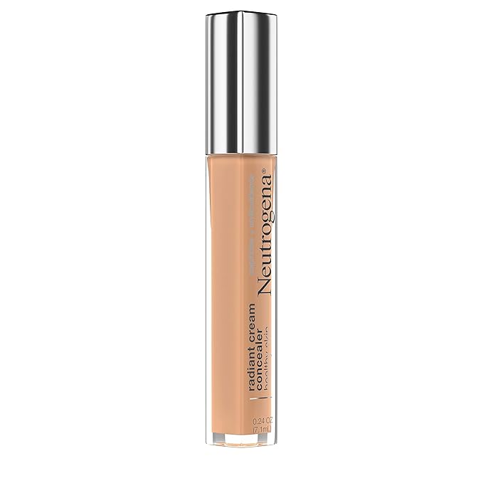 Neutrogena Healthy Skin Radiant Brightening Cream with Peptides & Vitamin E Antioxidant, Lightweight Perfecting Concealer Cream, Non-Comedogenic, Almond Medium 02 with warm undertones, 0.24 oz