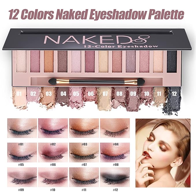 All in One Makeup Kit for Women Full Kit, 12 Colors Eyeshadow, Foundation & Primer, Lipsticks, Mascara, Makeup Brush & Sponge, Brow Pencil & Soap, Eyeliner, Contour Stick, Cosmetics Bag