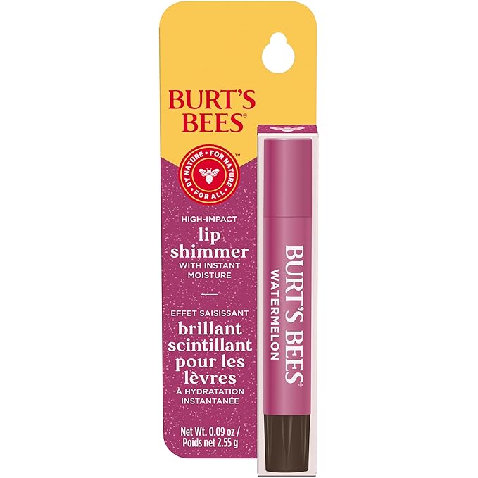 Burt's Bees Shimmer Lip Tint, Tinted Lip Balm Stick, Moisturizing for All Day Hydration with Natural Glowy Pigmented Finish & Buildable Color, Watermelon, 1 Tube, 0.09 oz.