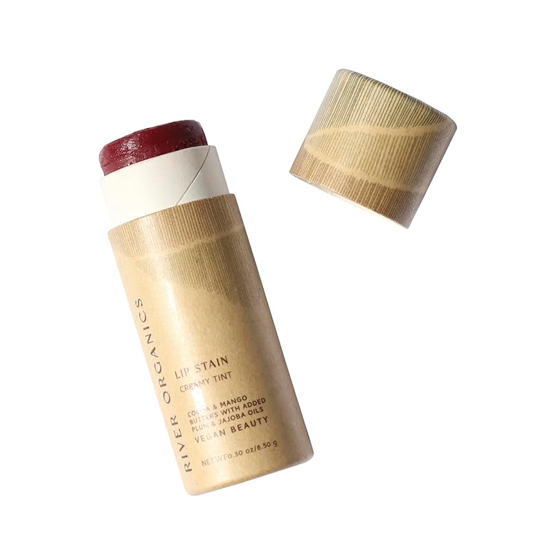 Organic Lip Stain | Vegan + Cruelty Free | Long Lasting, Toxic Free | 2 Colors choose from "Fig" or "Pomegranate", .30 oz (Fig), River Organics Zero Waste Makeup, Plastic Free