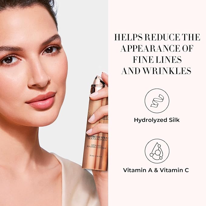 LUMINESS Silk Airbrush Spray Foundation & Buffing Brush Kit – Full Coverage Foundation & Dual-Sided Buffing Brush - Buildable Coverage, Anti-Aging Formula Hydrates & Moisturizes (Shade - Deep Rich)