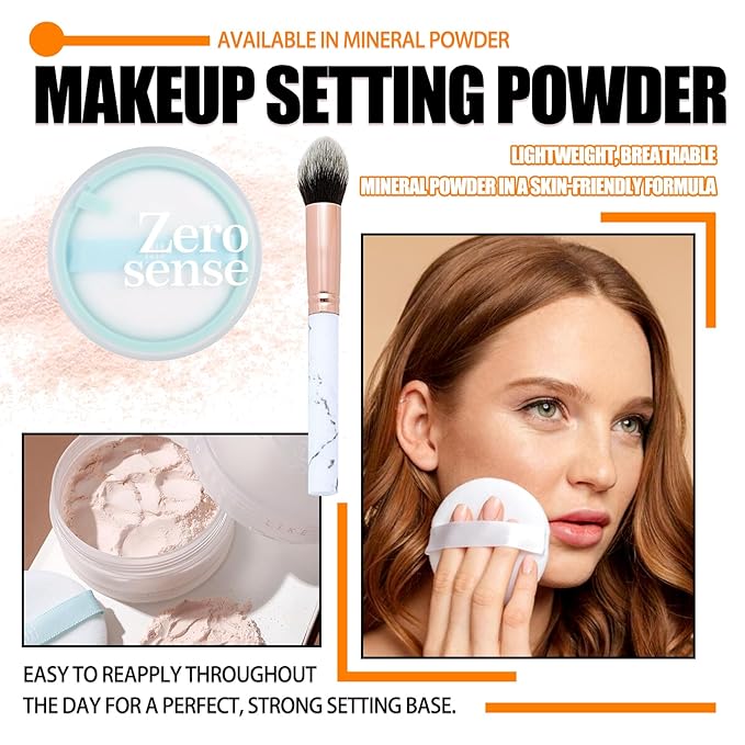 Loose Setting Powder Set with makeup brush,Lightweight Long Lasting Oil Control Loose Face Powder,Translucent Matte Drying Finishing Setting Powder for All Skin Types C
