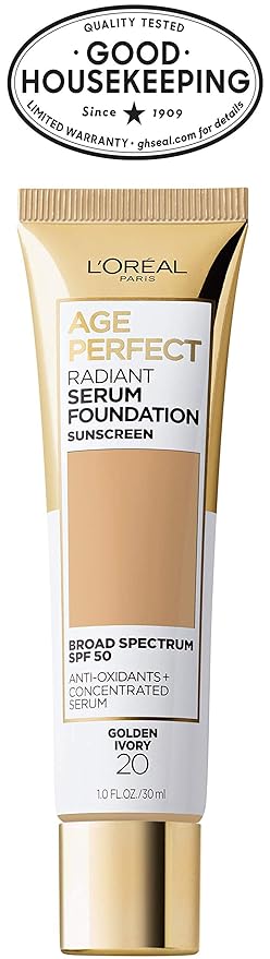 L'Oreal Paris Age Perfect Radiant Serum Foundation with SPF 50, Golden Ivory, 1 Ounce