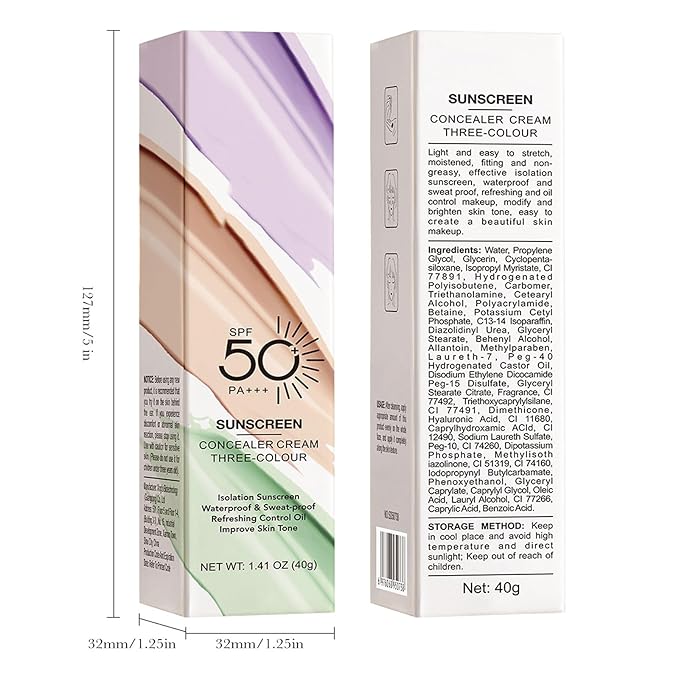 3 In 1 Primer for Face Before Makeup, SPF 50 Sunscreen Isolation Cream, One Step Color Corrector Primer, Hydrating Skin Corrector, Oil-Control & Matte Finish, Pore & Line Blurring for Radiant Tone
