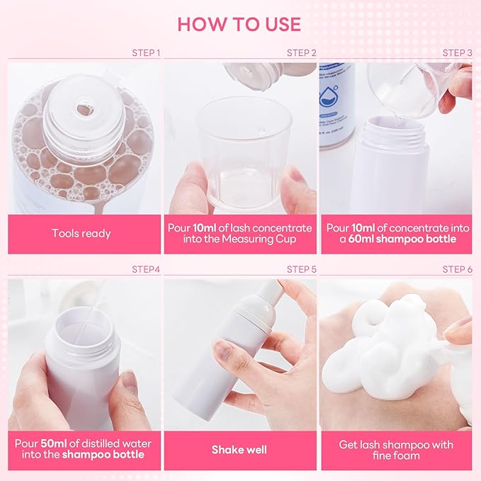ARISON LASHES Upgraded Lash Shampoo Concentrate 120ml Large Capacity Eyelash Cleanser, Professional Lash Extensions Shampoo-Make 24 Bottles 60ml (Cherry Blossom)