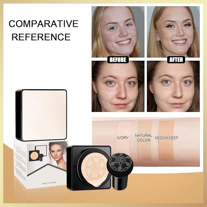 Mushroom Head Air Cushion CC Cream - Long-Lasting & Waterproof New Mushroom Head Screw Lid Concealer Makeup Base for All Skin Types, Create Natural Face Makeup (Ivory)