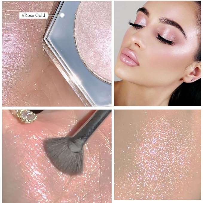 Shimmer Cream Highlighter Palette, Rose Gold, Glitter/Shimmery Finish, Long Lasting Waterproof Facial Cosmetic, Cruelty Free, 2.0 Fl Oz, 1 Unit