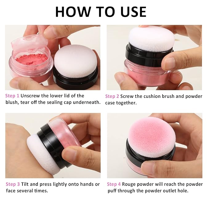 Boobeen Loose Powder Blush Air Cushion, Natural Blusher for Cheeks, Highly Pigmented Blush Makeup Easy to Blend, All Day Wear