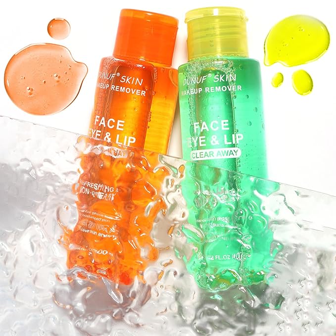 Oil-Free Dual Phase Makeup Remover – Gentle on Sensitive Eyes, Removes Waterproof Makeup | Moisturizing 3-in-1 Formula (100ml ORANGE)