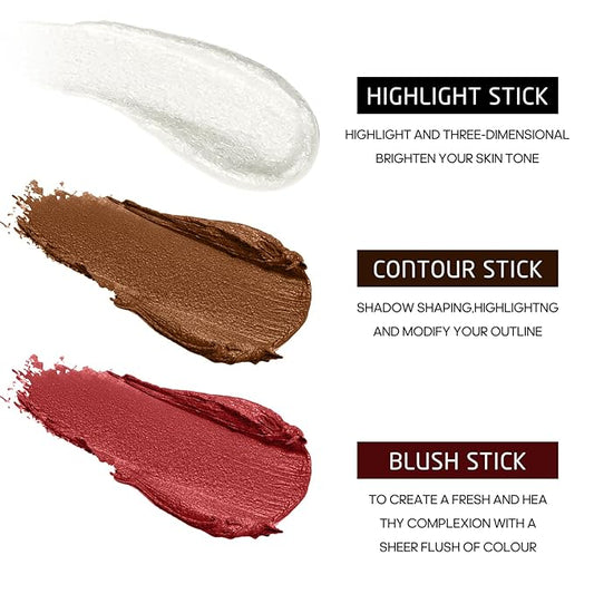 Contour Stick Makeup With Highlighter Blush Bronzer Sticks, Easy to Sculpt the Face and Create a Lightweight Finishing Makeup, Contour Stick Set for Beginners (Multiple, Large)