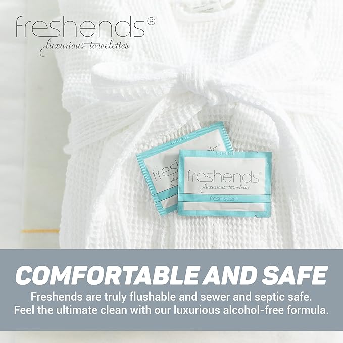 Luxurious Towelette Bundle - Flushable Wipes, Individually Packed Guest Bathroom Essentials for Clubs, Restaurants, Bars, Weddings 100 Bulk Pack, Blue