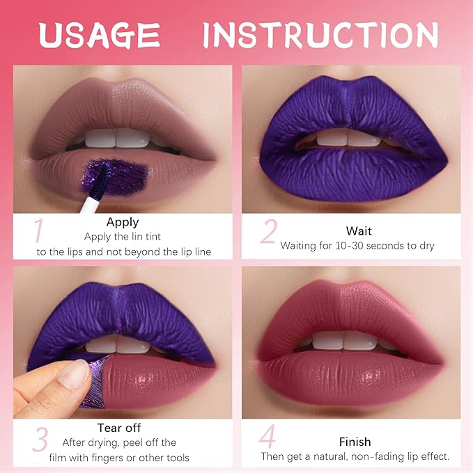 DAGEDA 3 Colors Peel Off Lip Stain Set, Matte Finish Lip Liner Stain, Waterproof, Non-sticky, Long-lasting Peel Off Lip Liner Stain, Highly Pigmented Tattoo Lip Tint Stain