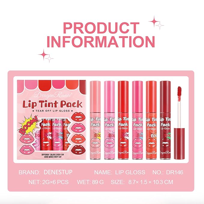 6 Colors Peel off Lip Stain Set, Peel off Lip Liner Tattoo Matte Finish Lip Tinted Lipstick Liquid Lipstick Long-Lasting Bright Colors, Lip Makeup Gift for Women