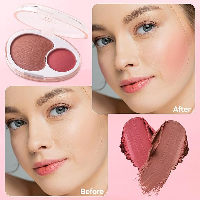 UCANBE Cream Dual Blush for Cheeks: Lightweight Highly Pigmented Blush - Smooth Natural Blush Palette - Long-lasting All-Day Face Makeup Blush(05#Crepe)