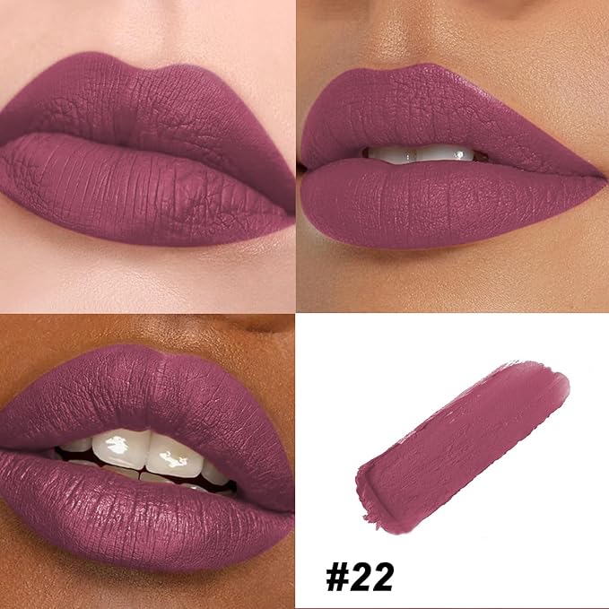 Matte Bullet Long Wear Lipstick - Vegan and Cruelty-Free - Smudge and Waterproof Matte Lipstick with Moisturizing Formula - All Day Comfort - (Plum Allure #22)