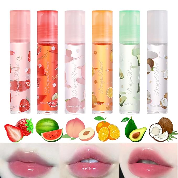 Moisturizing Lip Oil Set - 6 Pcs Roll-on Fresh Glaze, Transparent Colorless Lotion for Hydrating and Care (#4)