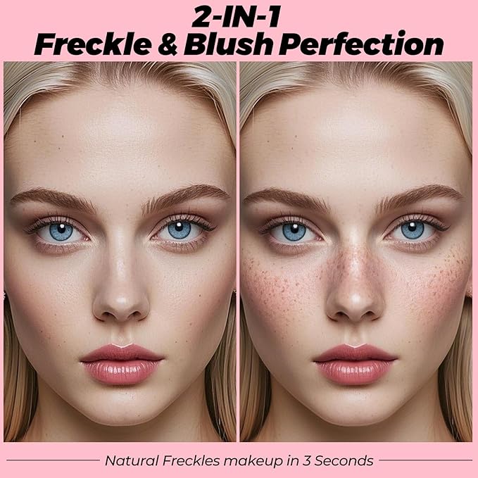 Erinde 2PCS Natural Freckle Blush Pen, 2 in 1 Liquid Freckle Stamp & Liquid Blush for Cheeks, Long Lasting Waterproof Freckles Tattoo Marker for Natural Sunkissed Makeup