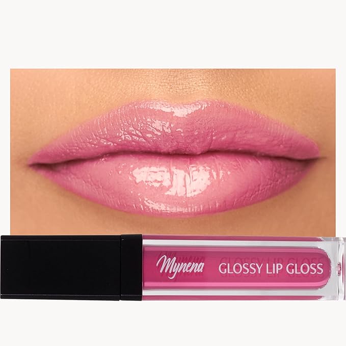 Mynena Hot Pink High Shine Stay Glossy Lip Gloss | Non-Sticky Lightweight Hydrating Formula | Vegan Cruelty-Free Paraben-Free | Lipstick Topper & Moisturizing Gloss | Barbra