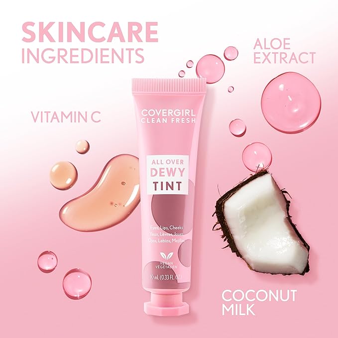 COVERGIRL Clean Fresh Dewy Tint 600 Fuchsia Passion, 3-in-1 Tint, Blendable Color For Eyes, Lips & Cheeks, 0.33 fl oz (Pack of 1)