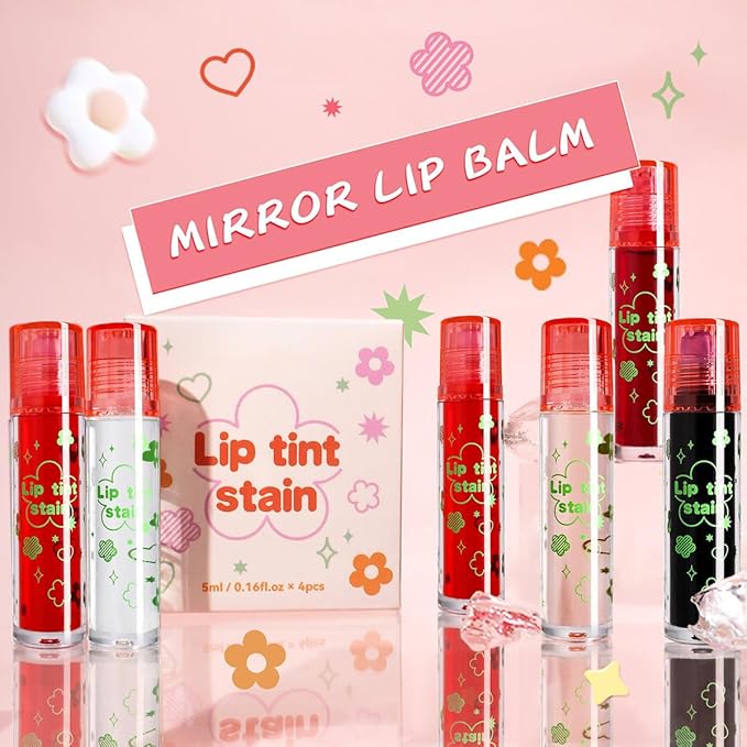 4PCS Rolling Ball Lip Oil Set, Long Lasting Hydrating & Moisturizing Lip Gloss Set for Kids Lip care, Transparent Lip Gloss for Dry and Chapped Lips (Set B, 0.16 Oz/Pcs)