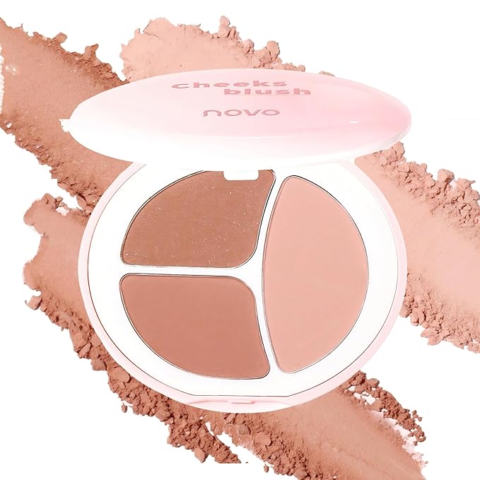 Novo 3-Color Blush Palette - Silky Smooth, Buildable Formula, Natural Radiant Glow, Long-Lasting, No Caking, Suitable for All Skin Tones (02# Warm Tea Apricot, Net Weight: 7.4g)