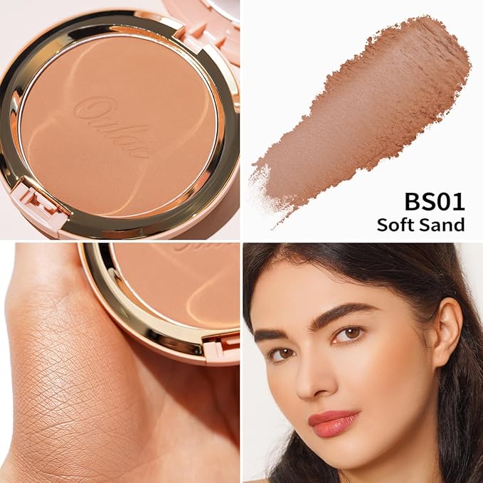 Oulac Matte Bronzer Powder Face Makeup with Mirror - Natural SunKissed Bronzer Look,Highly Pigmented Cream Bronzer, Long Lasting Glow, Easy to Blend, Vegan & Cruelty-Free BS01, 【BS01 Soft Sand】