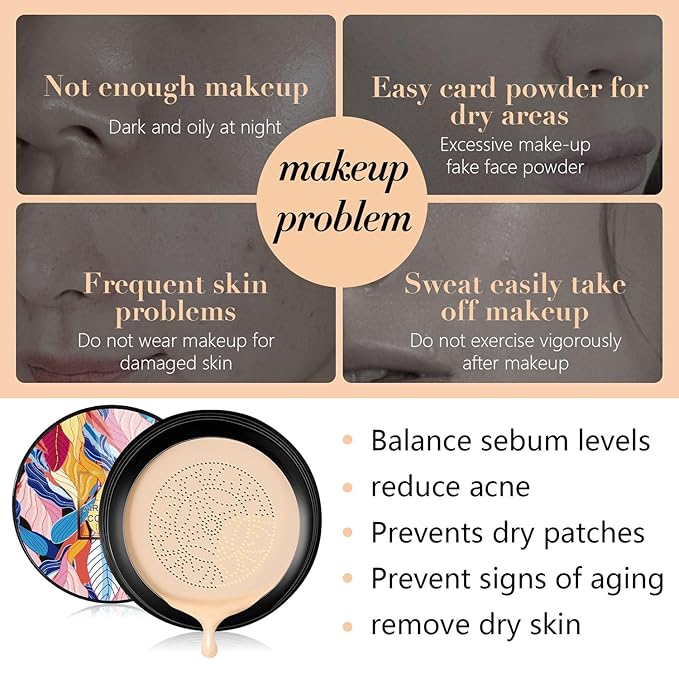 Indicativet Mushroom Head Air Cushion Cc Cream, Air Cushion Cc Cream Mushroom Head Foundation, BB Cream Face Make Up, Long Lasting Matte Moisturizing Concealer, New Packaging (Natural, 1pcs)