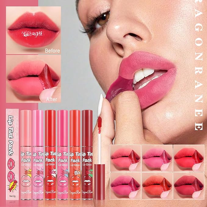 6 Colors Peel off Lip Stain Set, Peel off Lip Liner Tattoo Matte Finish Lip Tinted Lipstick Liquid Lipstick Long-Lasting Bright Colors, Lip Makeup Gift for Women
