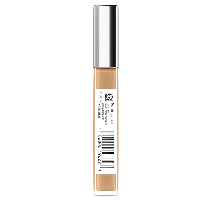 Neutrogena Healthy Skin Radiant Brightening Cream Concealer with Peptides & Vitamin E Antioxidant, Lightweight Perfecting Concealer Cream, Non-Comedogenic, Hazelnut Medium 01 warm undertones, 0.24 oz
