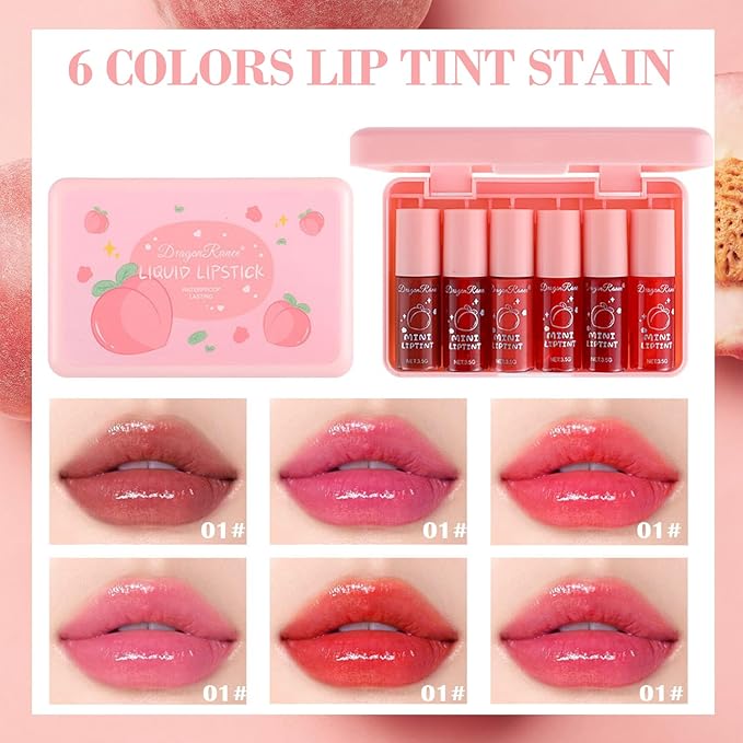 Korean Velvet Watery Moisturizing Lip Tint Set - 6 Colors, Multi-Use Lip & Cheek Tint, Long-Lasting, High Pigment, Vivid Color