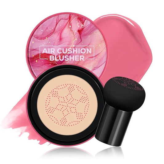 KYDA Air Cushion Blush, Mushroom Head Air Cushion Blusher, Natural Glow Liquid Blusher for Cheeks and Eyes, Buildable Matte Coverage, Lightweight Blendable, Silky Cream Blush Makeup, 01 Sweet Pink