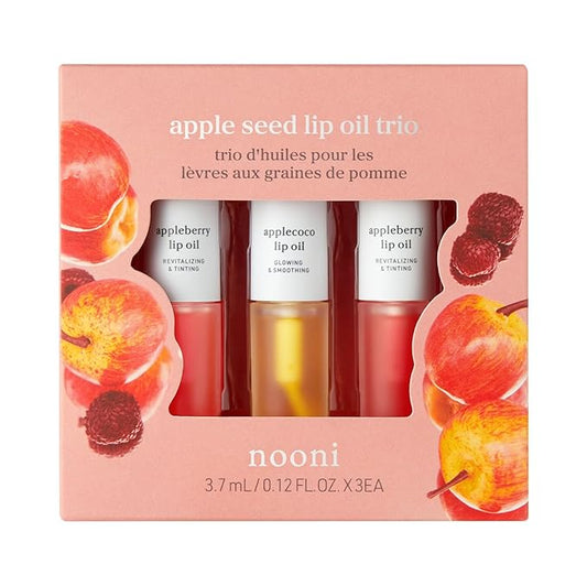 NOONI Korean Lip Oil Trio Gift Set + Korean Vegan Appleseed Lip Oil - Appleclear, Bundle