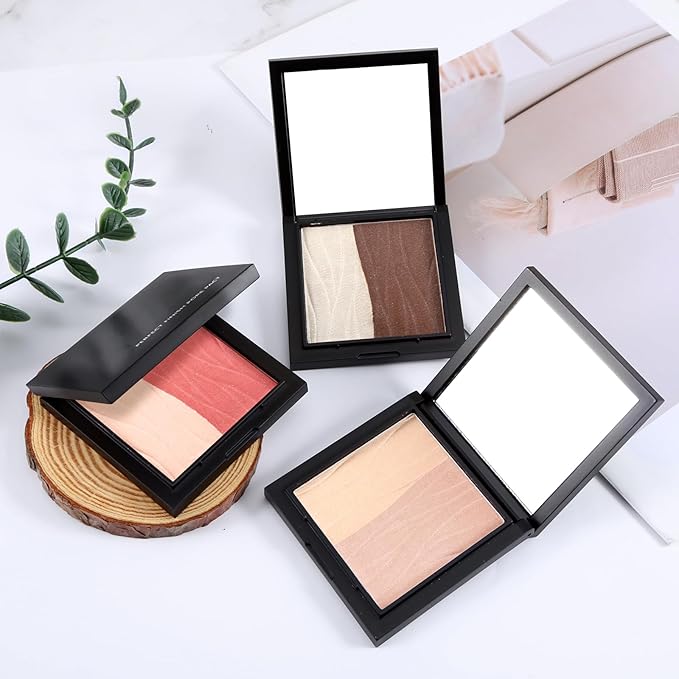 Boobeen Blush Contour Highlighter Makeup Palette, 2 Color Shimmer Smooth Powder Palette for Blush, Highlighting, Contouring the Face, Blendable Compact Highlight Contour Set