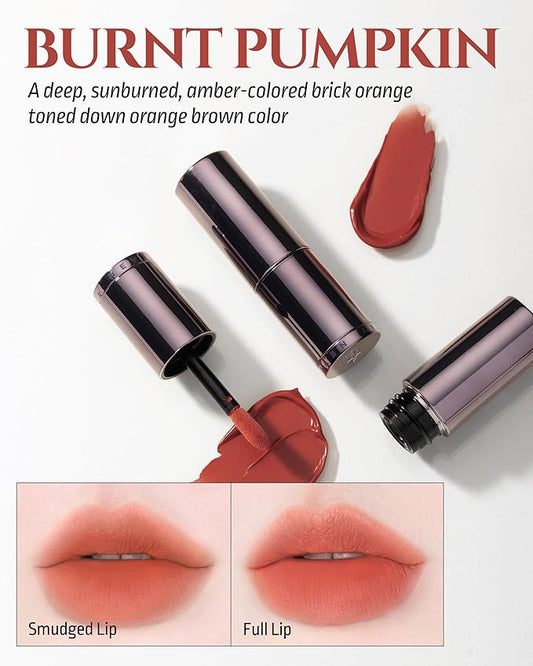 HEVVYMAKEUP Blurring Effect Lip Tint(Moody) - Airy Velvet Matte Lips - Vegan, Longwear, Vibrant, Buildable Creamy Soft Texture - Korean Lip Makeup, Burnt Pumpkin, 0.13 fl.oz.