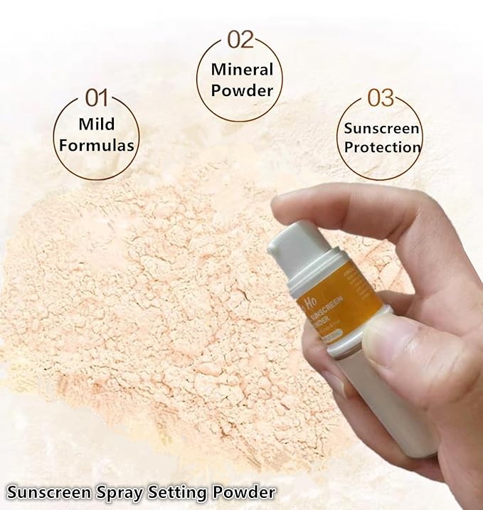 Go Ho Mineral Sunscreen Setting Powder Spray and 1PC Retractable Makeup Brush Kit,Loose Powder Sunscreen,Translucent,Hypoallergenic Oil Control Natural Matte Finish for Face,Scalp&Hair