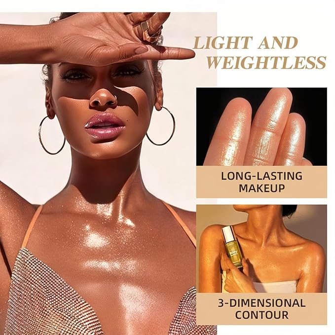 Moisturizing Body Luminizers 5 Colors Smooth and Shimmer Body Oil Long Lasting Liquid Body Highlighter for Face & Body & Leg (40ml, 01 Sliver)