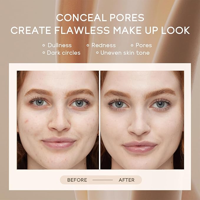 CC Cream with SPF 50+ with Brush, Waterproof Flawless Concealer Full Coverage BB Cream for All Skin Types, Lightweight Powder Foundation Full Coverage, Pre-makeup Primer Refine Skin Texture (Ivory)