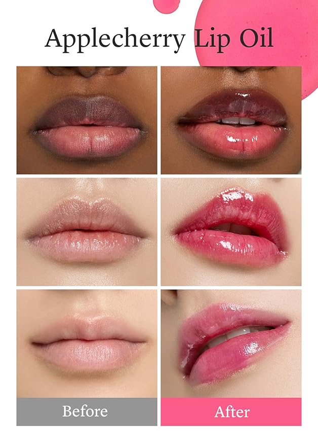 NOONI Korean Vegan Lip Oil - Applecherry, 0.12 Fl Oz + Appleberry Korean Lip Tinting Butter, 42 oz. Bundle
