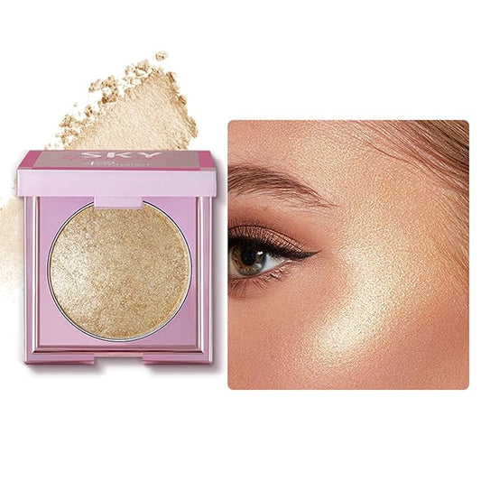 MAEPEOR Face Highlighter Palette 8 Colors Shimmer Glitter Pearl Highlighter Powder Sparkly Diamond Highlighting Palette for Face Cheek (03 Champagne Gold)